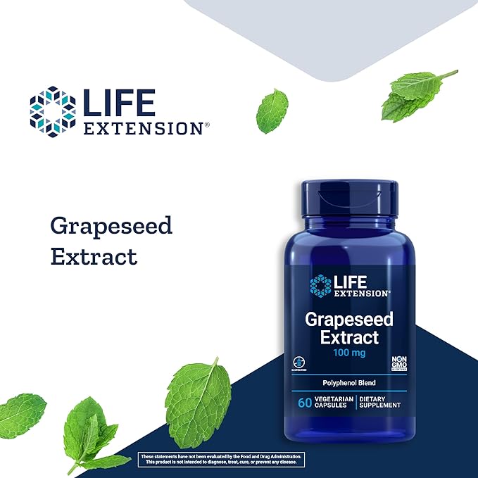 Life Extension Grapeseed Extract 100 mg – Antioxidant Plant Extracts with Vitamin C, Calcium, Grape Seed Extract, Trans-Resveratrol – Polyphenol Blend - Gluten-Free, Non-GMO – 60 Capsules