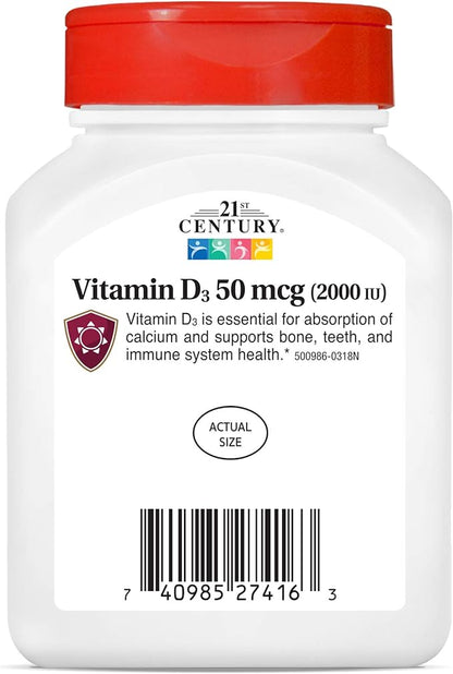 21st Century D3 2000 IU Softgels, 250 Count