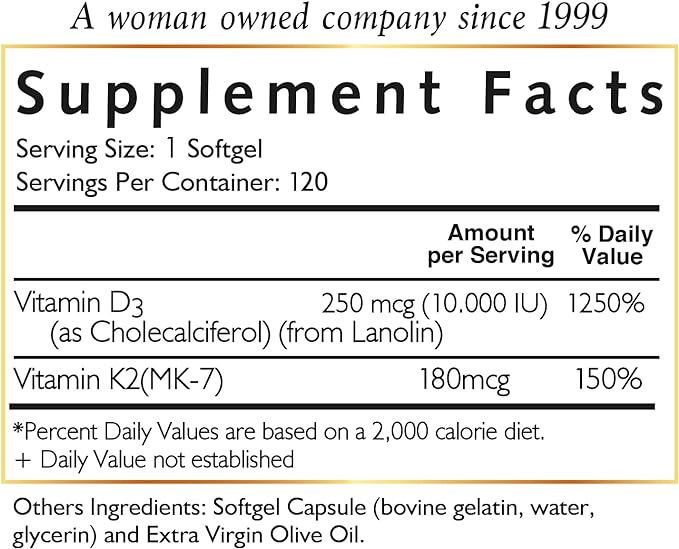 Coco March Vitamin D3+K2 10,000 IU - 4 Month Supply HIGH Potency - Immune & Joint Health Gluten Free, GMO Free, Dairy Free, Keto Friendly, Paleo Friendly, 250 mcg of D3-180 mcg of Vitamin K2