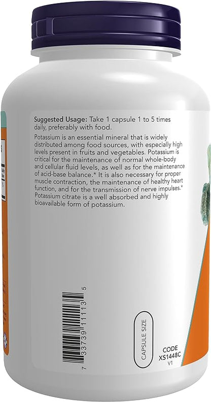 NOW Foods, Potassium Citrate 99 mg, Supports Electrolyte Balance and Normal pH*, Essential Mineral, 360 Veg Capsules