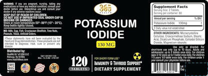 Potassium Iodide Tablets 130 mg - KI Tablets- Potassium Iodine Tablets 130 mg - USA Made Potassium Iodine Pills YODO Naciente, Yoduro de potasio - 120 Tablets