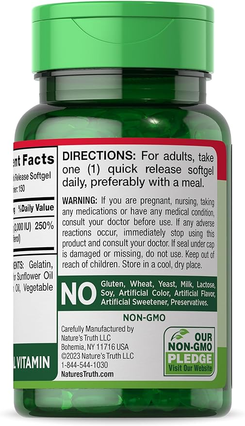 Vitamin D3 2000 IU | 150 Softgels | High Potency | Non-GMO and Gluten Free Supplement | by Nature's Truth