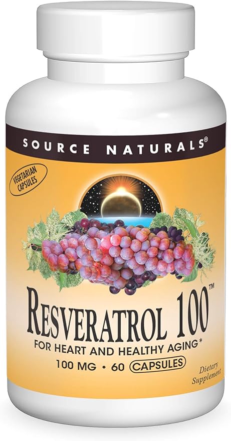 Source Naturals Resveratrol 100, for Heart and Healthy Aging* 100 mg - 60 Vegetarian Capsules