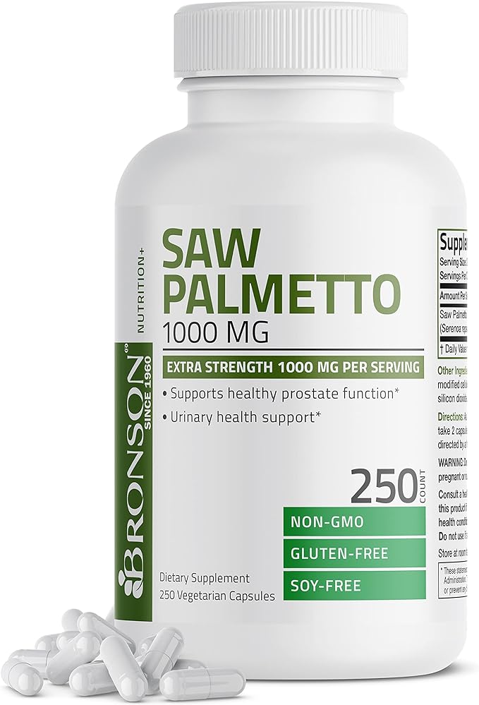 Bronson Saw Palmetto 1000 MG per Serving Extra Strength Supports Healthy Prostate Function & Urinary Health Support - Non GMO, 250 Vegetarian Capsules