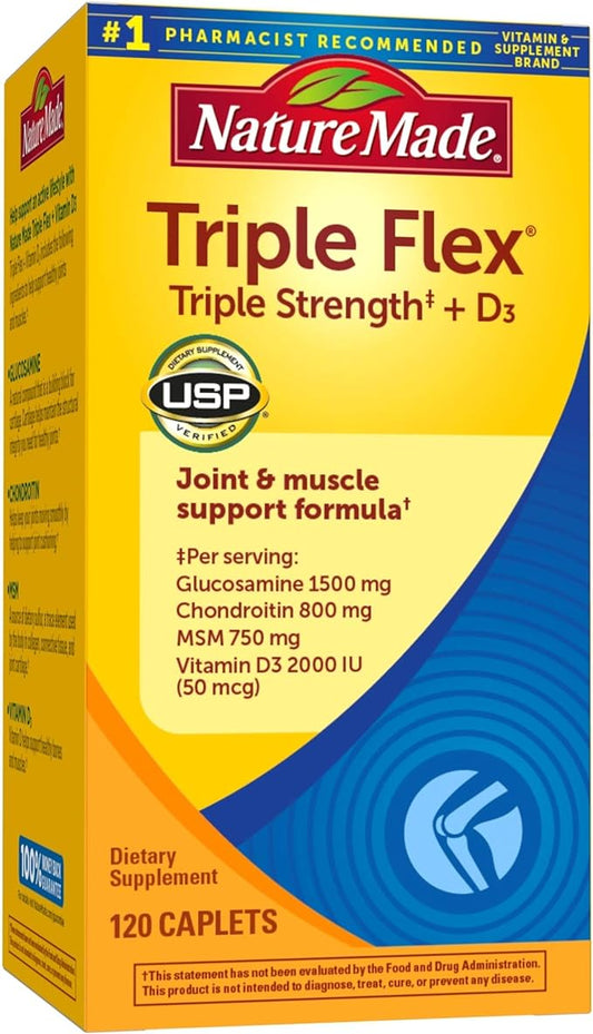 Nature Made TripleFlex Triple Strength Caplets with Vitamin D3, 120 Count for Joint Support