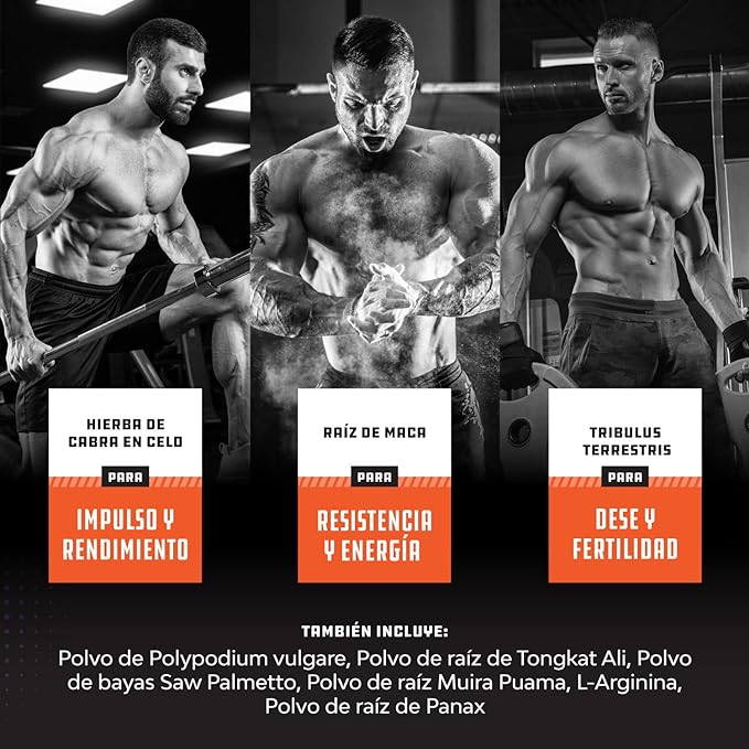 Aumento de Fuerza de Testosterona para Hombres – Suplemento Natural de Testosterona para Hombres con extracto de Hierba de Cabra en Celo, Raíz de Maca, Longjack y extracto de Saw Palmetto para el