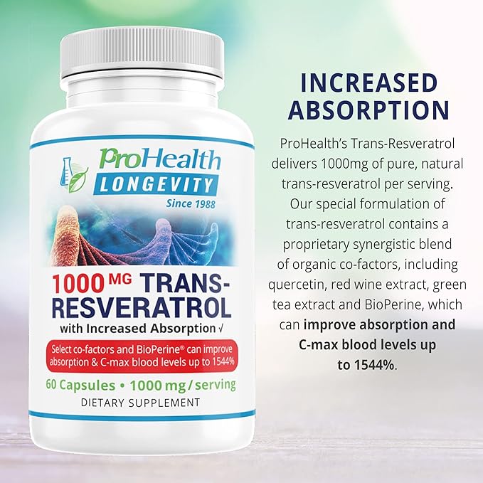 ProHealth 1000 MG Trans-Resveratrol Plus (60 Capsules, 1000 mg per Serving)