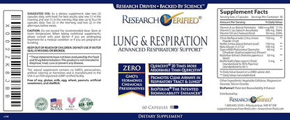 Research Verified Lung and Respiration - Seasonal Allergy and Sinus Support - Vitamin A, C & D, Quercetin, Nettle Leaf Extract - 180 Capsules - Made in The USA