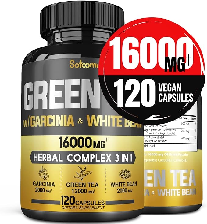 Green Tea Extract Pill EGCG 16000Mg per Serving with 12000Mg Green Tea, 2000Mg Garcinia Cambogia & 2000Mg White Kidney Bean - Support Body Balance, Heart & Immune Health - 120 Capsules 2 Month Supply