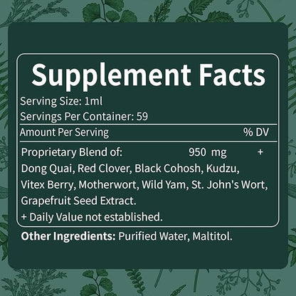 Dong Quai (Angelica Sinensis) Hormone Balance Drops, Balance Complex for Hot Flashes Menopause Relief, PMS Support, Women Supplements w/Black Cohosh, Wild Yam, Red Clover Extract. 2oz