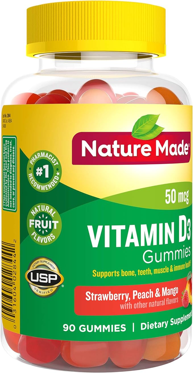 Nature Made Vitamin D3 2000 IU (50 mcg) per serving, Dietary Supplement for Bone, Teeth, Muscle and Immune Health Support, 90 Gummies, 45 Day Supply