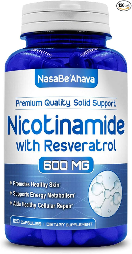 Nicotinamide with Resveratrol 120 Veggie Capsules Vitamin B3 600mg (Niacinamide Flush Free)