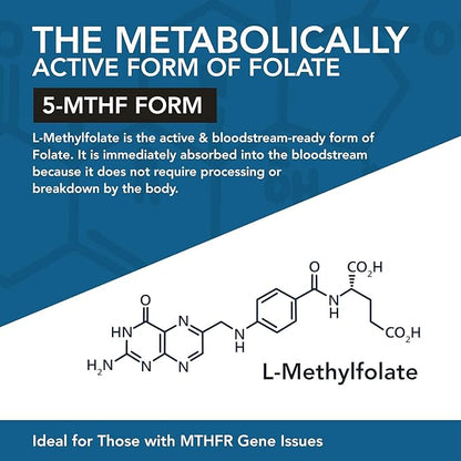 L Methyl Folate 15mg plus Methyl B12 Cofactor - Professional Strength, Active 5-MTHF Form - Supports Mood, Methylation, Cognition – Bioactive forms of Vitamin B9 & B12 (60 Capsules)