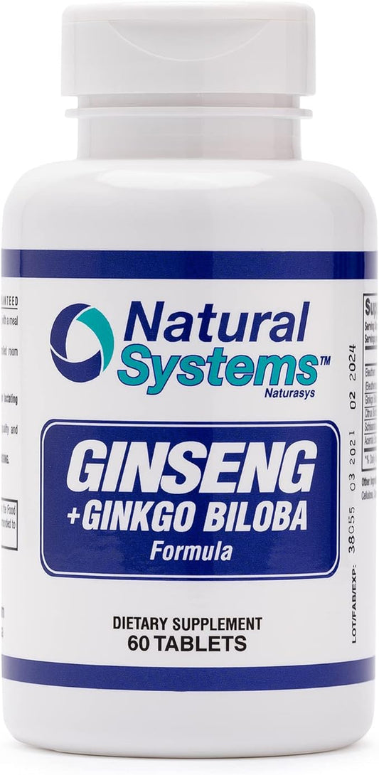 Ginseng Plus Ginkgo Biloba 60 Tabs by Natural Systems - Ginseng Panax Extract Boost for Active People - Korean Panax Ginseng Ginkgo Biloba Complex - Oxigenate Brain Red Ginseng Supplement*