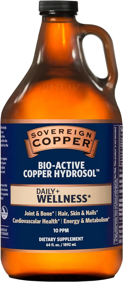 Bio-Active Copper Hydrosol, Daily+ 4-in-1 Wellness Supplement for Joint and Bone*, Hair, Skin and Nails*, Cardiovascular Health* and Energy and Metabolism Support*, 64oz