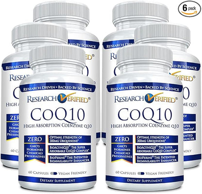 Research Verified CoQ10-100% Pure Extra Strength 300mg CoQ10 – Improved Absorption and Bioavailability with Bioperine - Boost Antioxidant Levels, Improve Cardiovascular Health, 360 Vegan Capsules