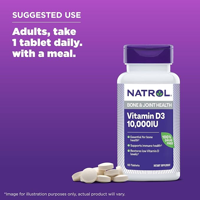 Natrol Vitamin D3 10,000 IU Tablets, Support Your Immune Health, 60 Count