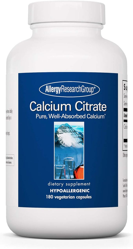 Allergy Research Group Calcium Citrate - Pure Calcium, Bone Strength, Well-Absorbed, Without Vitamin D, Calcium Only, 150mg Supplement, Vegetarian Capsules - 180 Count