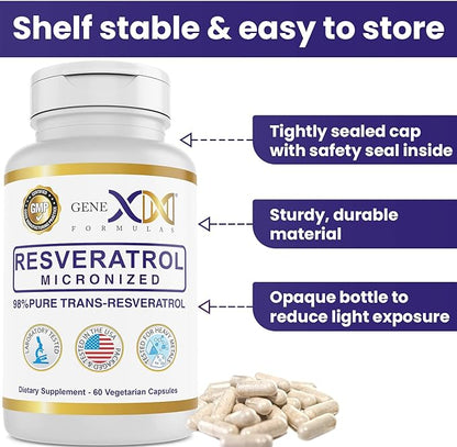 GENEX 98% Pure Trans-Resveratrol with BioPerine® for Absorption (3 Pack) Micronized, Lab-Tested, Fully Stabilized Resveratrol 600mg - 180X Trans-Resveratrol Capsules for Healthy Aging