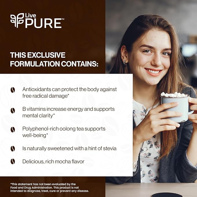 PureCafé Mocha with Green Coffee Beans Extract - Wake Up, Slim Down, and Indulge in Delicious Coffee with Garcinia Cambogia, Bioperine, B Vitamins, and Oolong Tea - Sweetened with Stevia