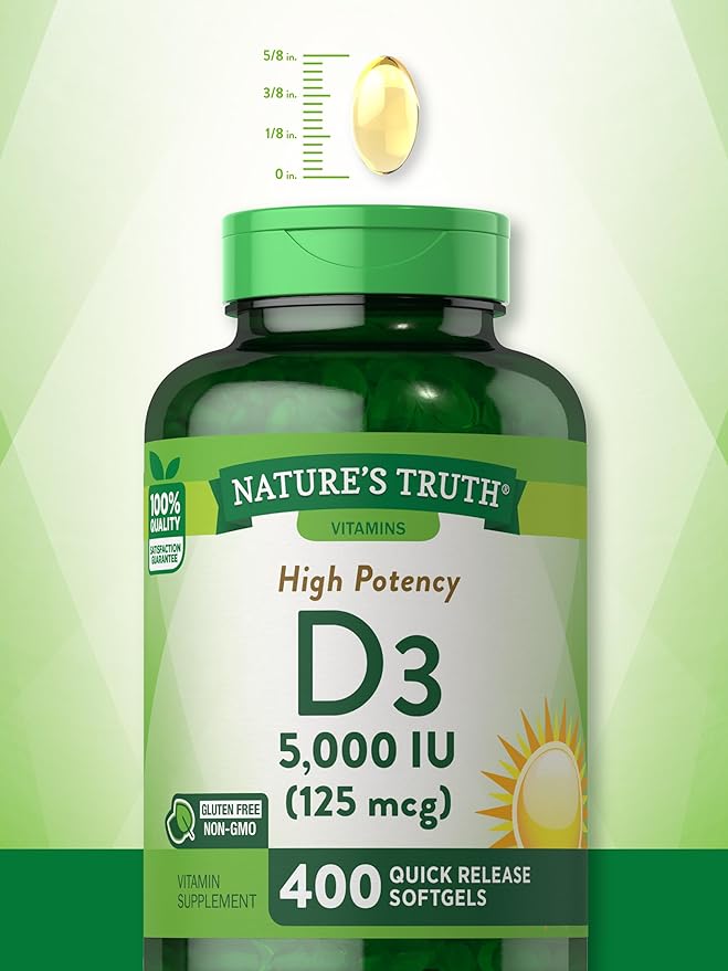 Nature's Truth Vitamin D3 5000 IU | 400 Softgels | High Potency | Non-GMO & Gluten Free Supplement