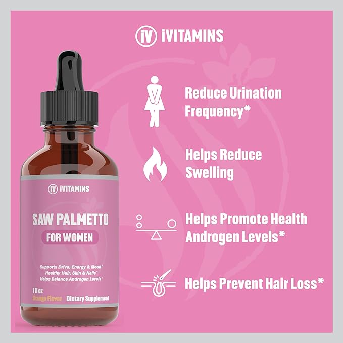 Saw Palmetto for Women | Helps to Reduce Hair Loss, Supports Healthy Hair, Skin, Nails, Energy, Mood & More | DHT Blocker for Women Hair Growth | Saw Palmetto for Women Hair Loss | 1 fl oz