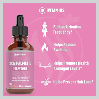 Saw Palmetto for Women | Helps to Reduce Hair Loss, Supports Healthy Hair, Skin, Nails, Energy, Mood & More | DHT Blocker for Women Hair Growth | Saw Palmetto for Women Hair Loss | 1 fl oz