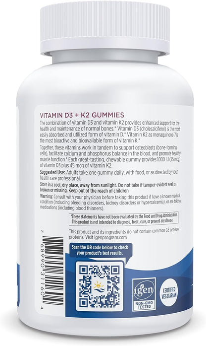 Nordic Naturals Vitamin D3 + K2 Gummies, Pomegranate - 60 Gummies - 1000 IU Vitamin D3 + 45 mcg Vitamin K2 - Great Taste - Bone Health, Promotes Healthy Muscle Function - Non-GMO - 60 Servings