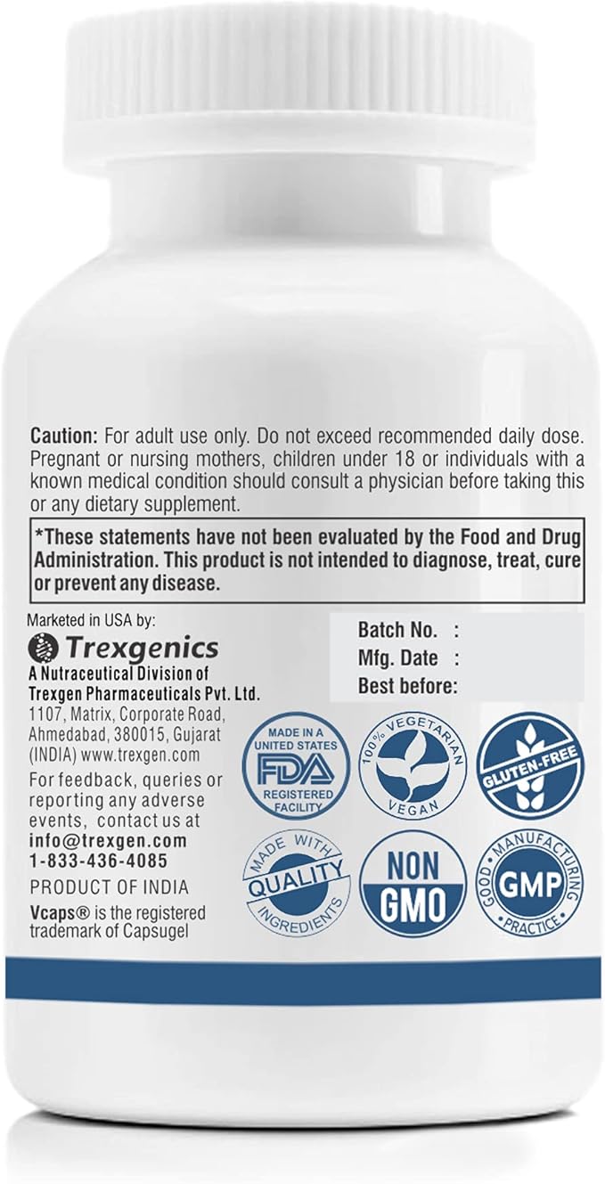 Trexgenics Valerian Root 500 mg 0.8% Valerenic Acid Stress, Calmness & Relaxation Support (60 Vegan Capsules) (Pack of 1)