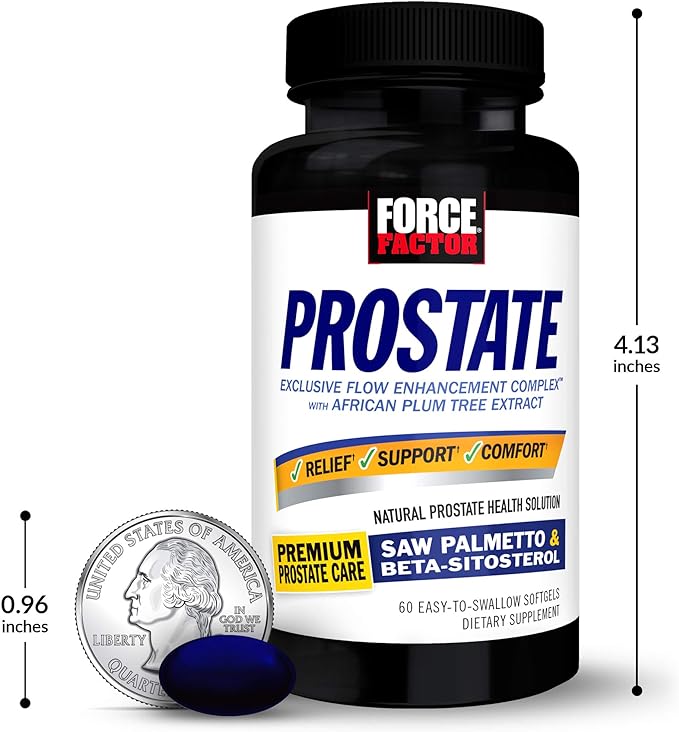 Force Factor Prostate Saw Palmetto and Beta Sitosterol Supplement for Men, Prostate Health/Size Support, Urinary Relief, Bladder Control, Reduce Nighttime Urination, 60 Softgels