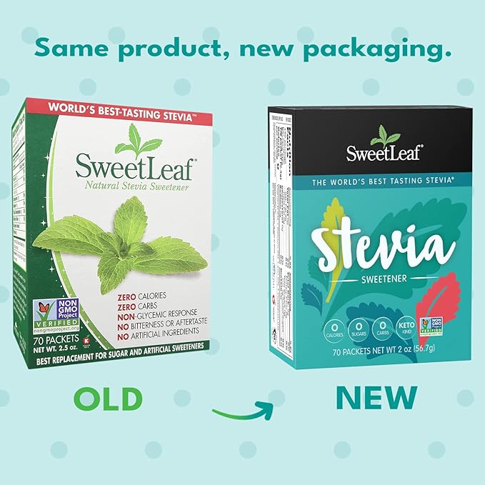 SweetLeaf Stevia Packets - Zero Calorie Stevia Powder, No Bitter Aftertaste, Sugar Substitute for Keto Coffee, Nothing Artificial, Non-GMO Stevia Sweetener Packets, 70 Count