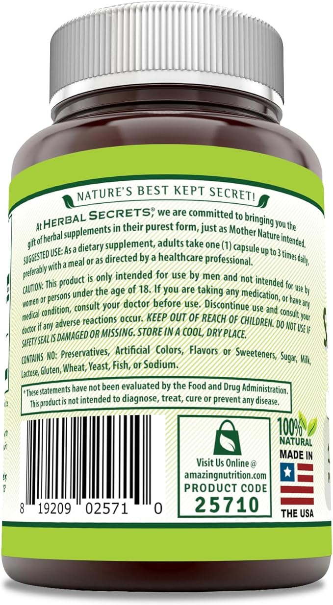 Herbal Secrets Saw Palmetto Complex Supplement | 1200 Mg per Serving | 120 Capsules | Non-GMO | Gluten-Free | Made in USA