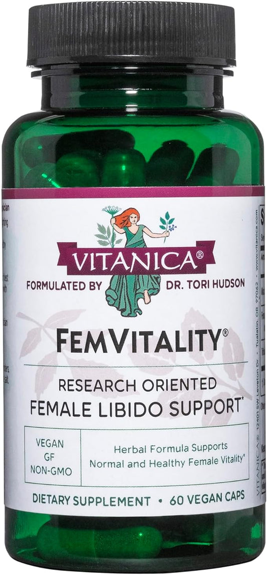 Vitanica FemVitality Libido Supplement for Women, Natural Female Libido Booster for Women, Increases Intimate Drive, Desire and Stamina, Helps Vaginal Dryness, Vegan 60 Capsules