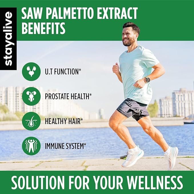 StayAlive Saw Palmetto Extract Capsules, Equivalent to 17000MG, Blend with Cranberry & Pumpkin Seed, 120 Vegan Pills for U.T, Prostate & Wellness Support