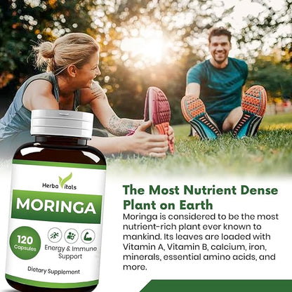 Moringa Supplement 500 mg/Natural Superfood for Immune System,Energy & Rich in Vitamins and Minerals 120 Capsules