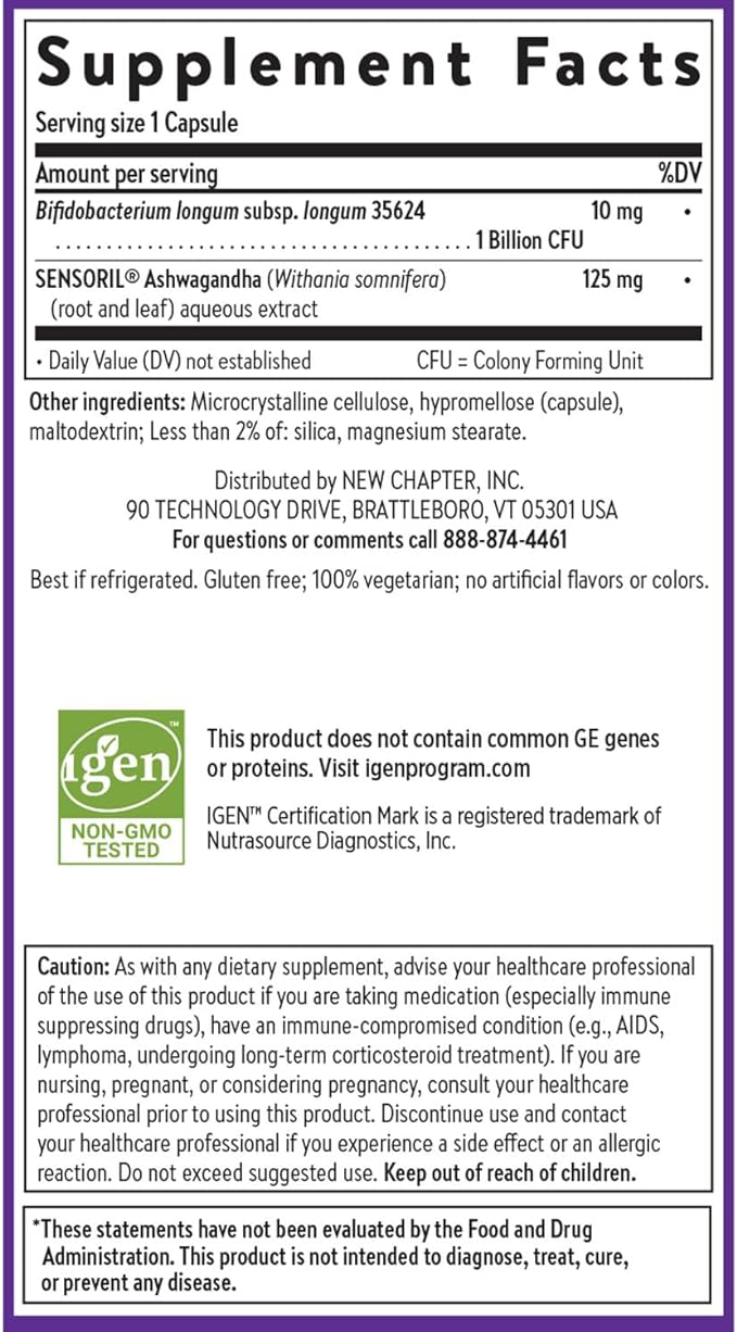 New Chapter All-Flora™ Probiotic De-Stress Formula with Clinical-Strength Ashwagandha - Dual-Action Probiotics for Digestive Health + Herbal Stress Relief Supplement*, 30 ct