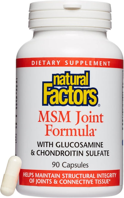 Natural Factors, Joint MSM Formula, Supports Healthy Joint, Muscle and Cartilage with Glucosamine and Chondroitin Sulfate, 90 capsules (90 servings)