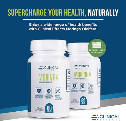 Clinical Effects Moringa Oleifera - 800mg Moringa Capsules Superfood Supplement - Heart, Joint, Energy and Immune Support Supplement - 60 Capsules