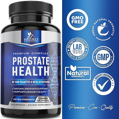 Prostate Support Supplement for Men's Health - Supplements Formula with Saw Palmetto, Beta Sitosterol, Stinging Nettle, Pumpkin Seed, Lycopene - Supports Prostate & Urinary Health - 120 Capsules