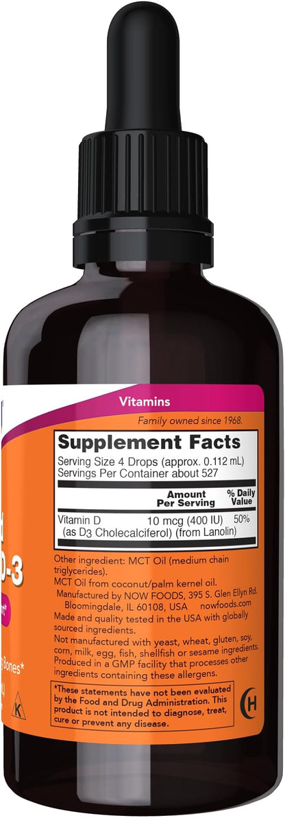 NOW Supplements, Liquid Vitamin D-3, Strong Bones*, Structural Support*, 2-Ounce (Pack of 2)