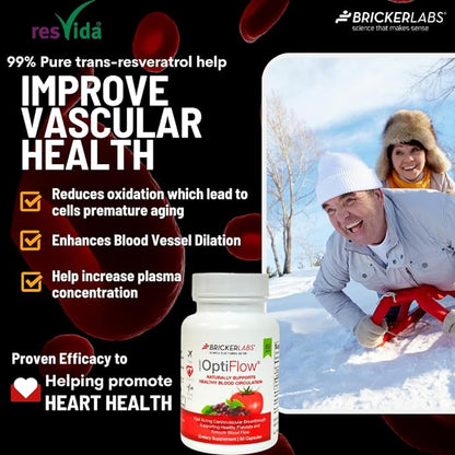 OptiFlow Blood Circulation Vitamins, Naturally Supports Healthy Blood Flow, Contains FruitFlow and resVida Trans resveratrol. Blood Optimizer Supplement 60 Capsules