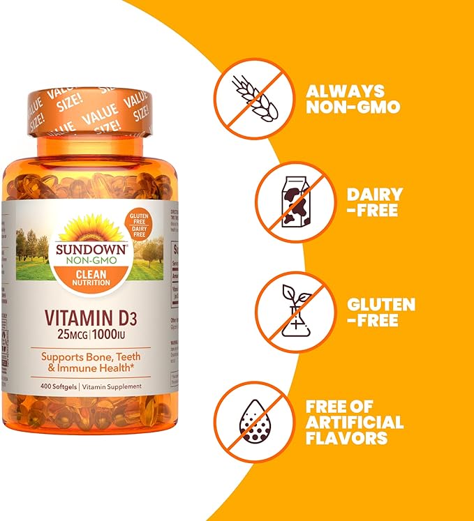 Sundown Vitamin D3 1000 IU, Supports Bone, Teeth, and Immune Health, 400 Softgels