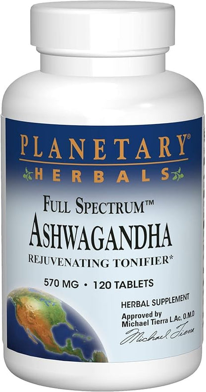 Planetary Herbals Ashwagandha Full Spectrum 570 mg, Rejuvenating Tonifier,120 Tablets