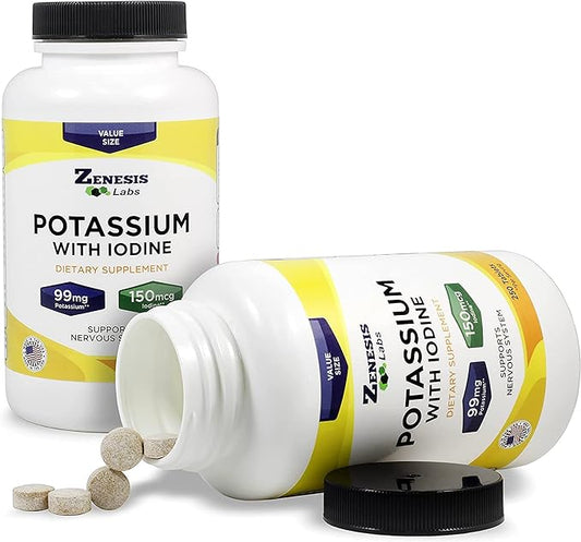 Potassium Gluconate 99mg + 150mcg Iodine from Kelp (250 Tablets/Bottle) 3 Bottle Bulk 750 Tablet Supply!