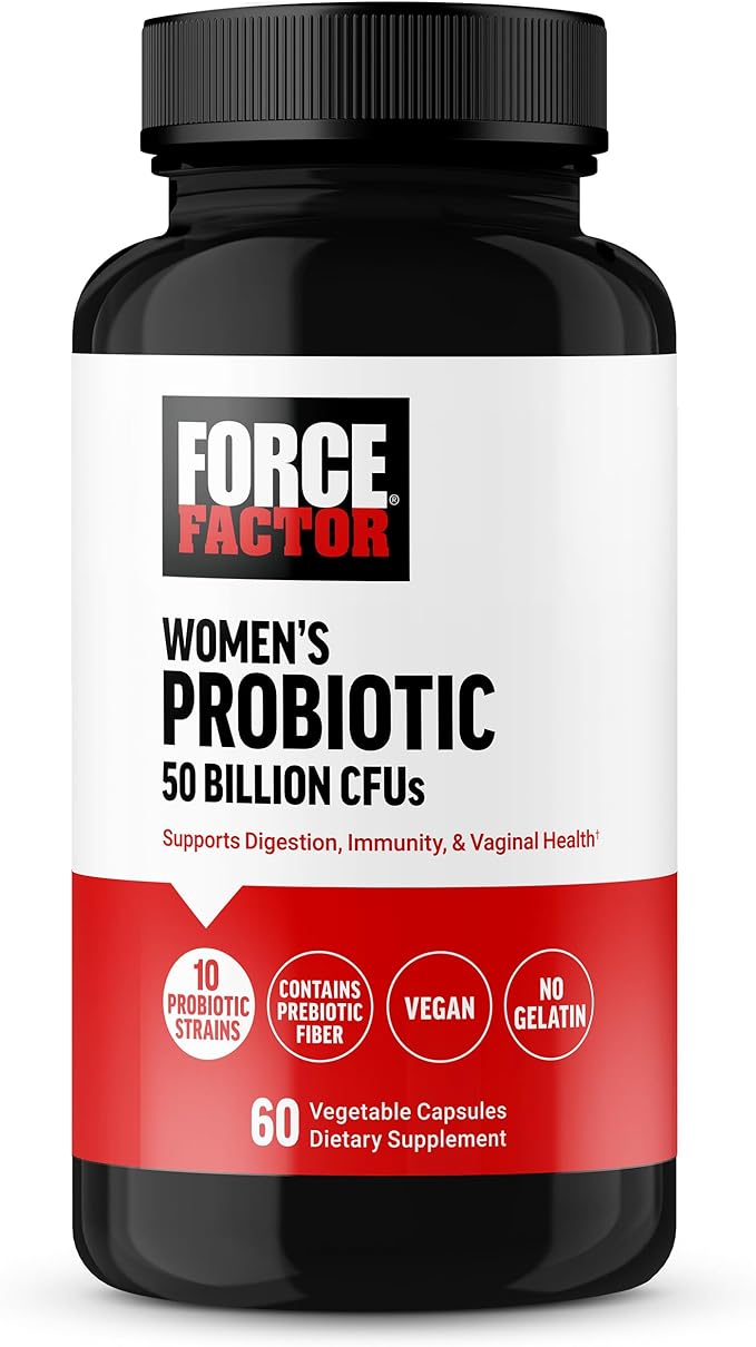 FORCE FACTOR Probiotic for Women 50 Billion CFU, Women’s Probiotic for Digestive Health, Immunity, and Vaginal Health, 10 Strains with Lactobacillus Acidophilus, Vegan, 60 Capsules