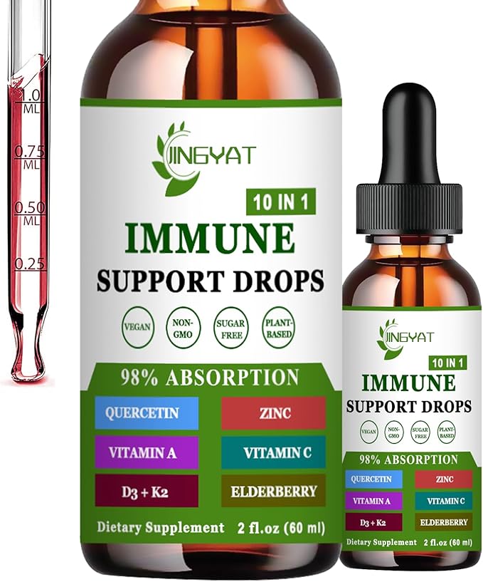 Zinc Quercetin with Bromelain Vitamin C D3 Liquid Drops Immune Support with Vitamin A K2 Echinacea Chlorophyll and Elderberry - 10 in1 Immune Defense Drops Complex for Immunity Health