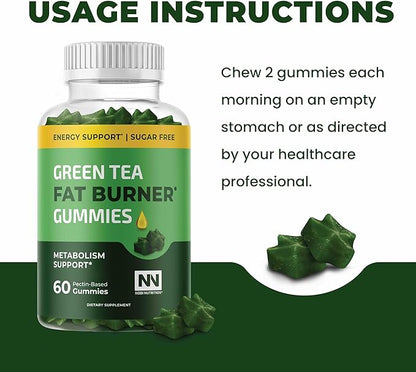 Green Tea Fat Burner Gummies for Weight Loss | Metabolism Boost & Appetite Suppressant with Green Coffee Bean Extract & Garcinia Cambogia | Pills to Burn Belly Fat for Women & Men by Nobi Nutrition