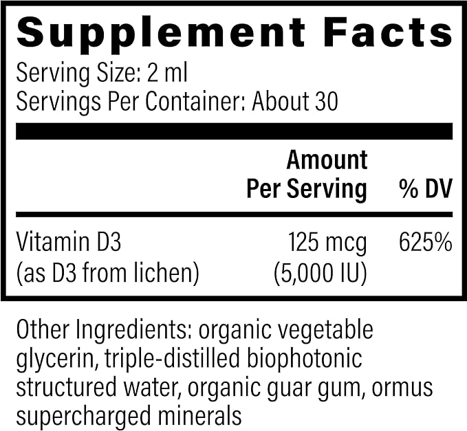 Global Healing USDA Organic Vitamin D3 5000IU Liquid Supplement Drops for Women & Men- Non-GMO Helps Support Bones and Immune System. Vegan-Friendly Formula Delivers Active Form of Vitamin D(2 Fl Oz)