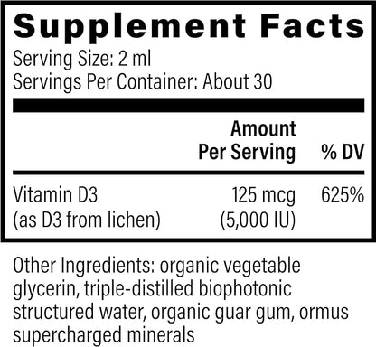 Global Healing USDA Organic Vitamin D3 5000IU Liquid Supplement Drops for Women & Men- Non-GMO Helps Support Bones and Immune System. Vegan-Friendly Formula Delivers Active Form of Vitamin D(2 Fl Oz)