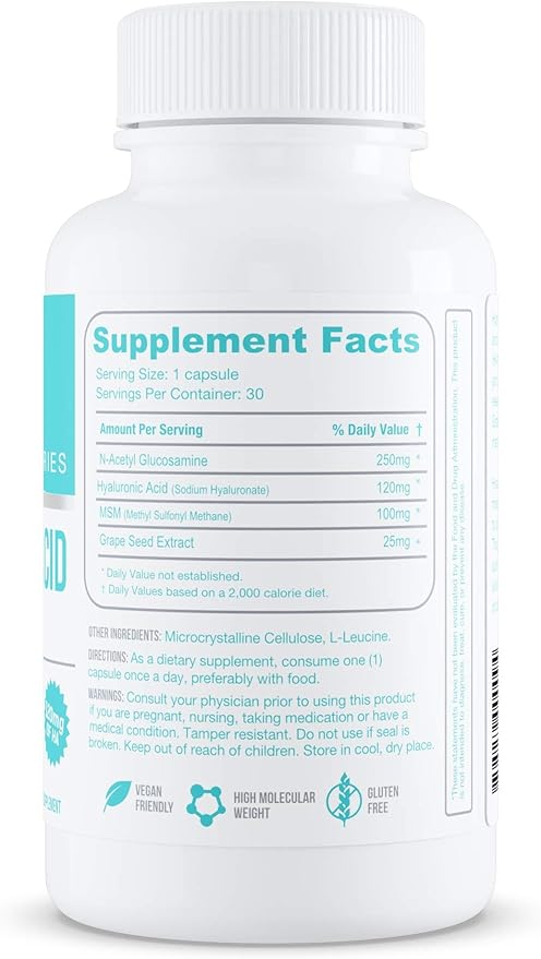 Hyalogic Hyaluronic Acid Delayed Release Capsules | Combo Formula w/Glucosamine MSM | Support Healthy Joints, Eyes and Skin and overall Body | Promote Healthy Skin | 120 mg | Non-GMO (30 count)